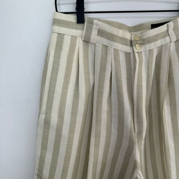 Giorgio Sant Angelo Vintage Women’s Tan Cream Linen High Rise Pleated Waist Berm - Picture 5 of 7